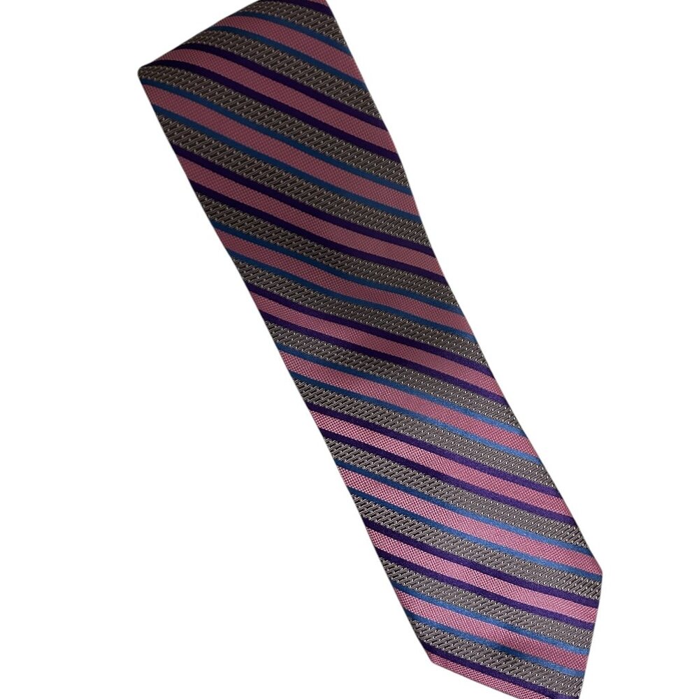 XMI Platinum 100% Silk Necktie Multicolor Paisley Woven Striped Tie